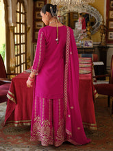 Pink Embroidered Straight Kurta Palazzos With Dupatta set